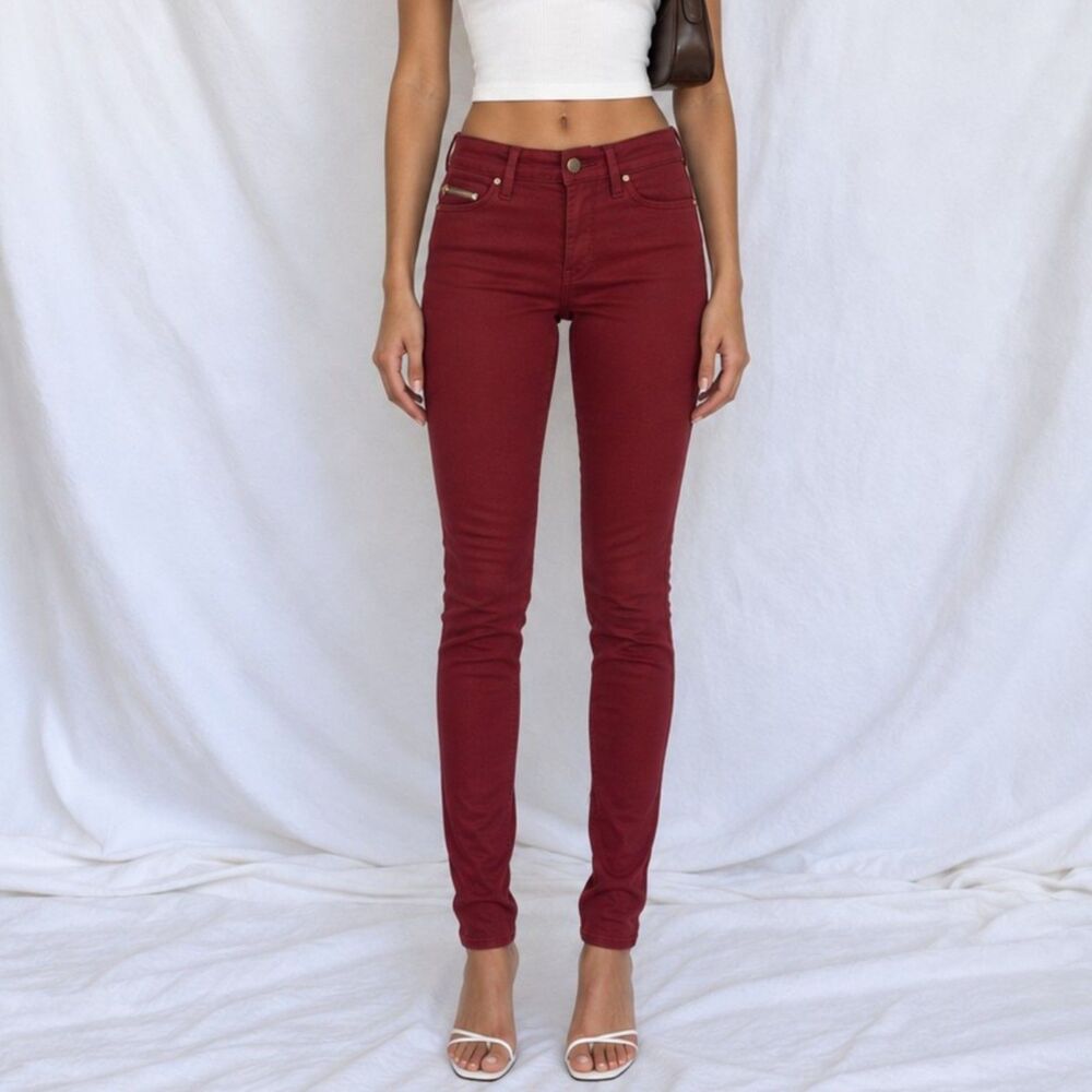 Vintage Y2K Zara Burgundy Red High Waisted Skinny Jeans Pants Trousers Size XS
